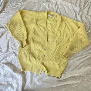 Vintage 80s Norman Hilton yellow lambswool cardigan size S Retro Preppy Classic